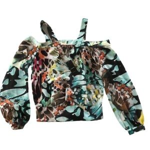 NWT Bebe Watercolours Cold Shoulder Top SZ XXS